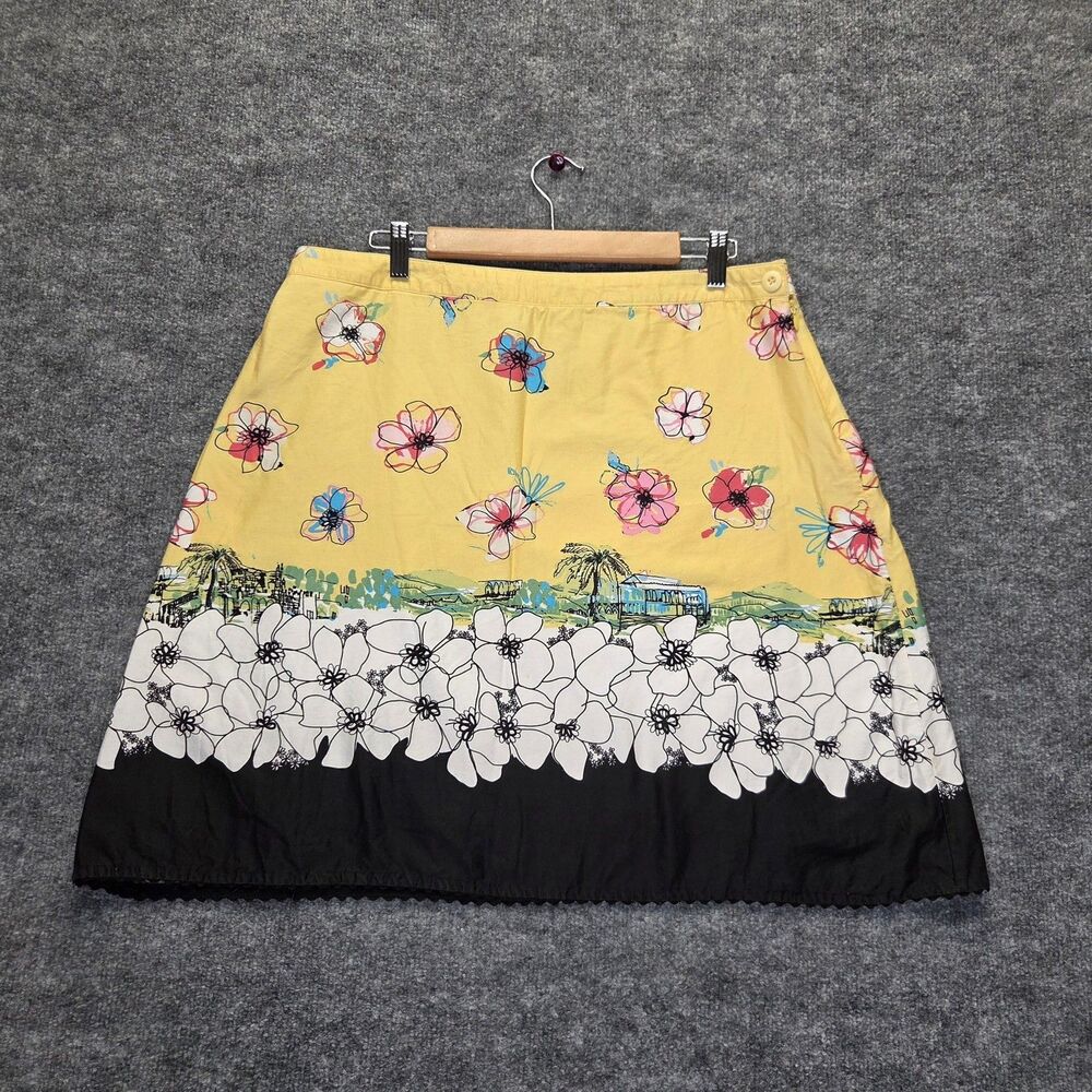 George Skirt Women 14 Yellow Floral A-Line Knee Length Lined Twill Summer Spring